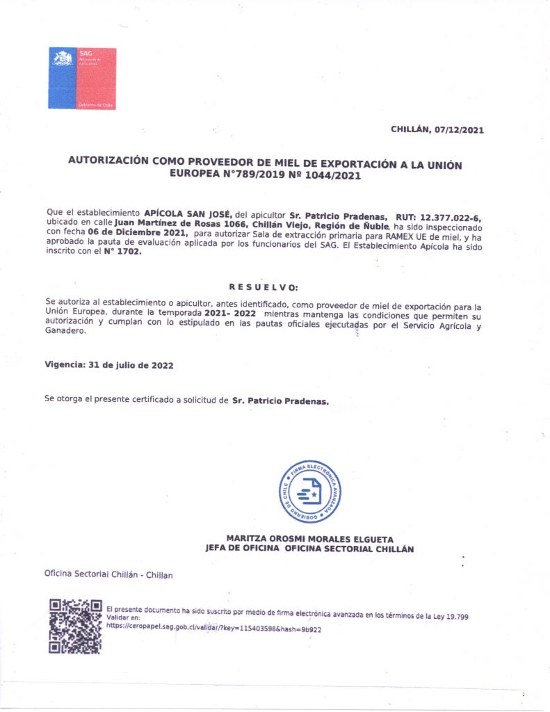 Autorización como proveedor de Miel de Exportación a la Unión Europea Autorización como proveedor de Miel de Exportación a la Unión Europea