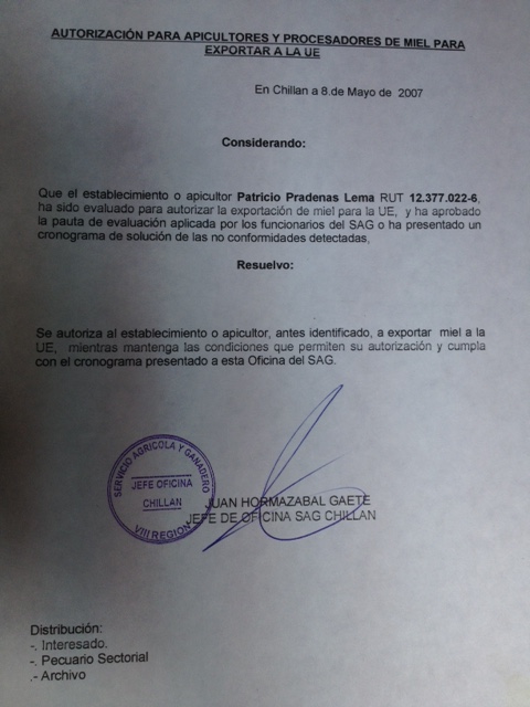 Autorización para Apicultores y Procesadores de Miel para exportar a la Unión Europea Autorización para Apicultores y Procesadores de Miel para exportar a la Unión Europea