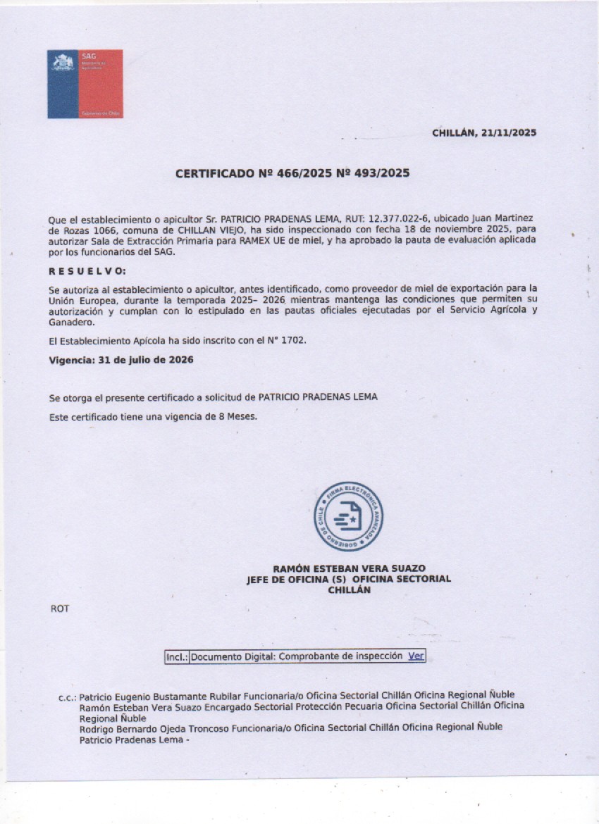 Autorización sala de extracción SAG 2025-2026